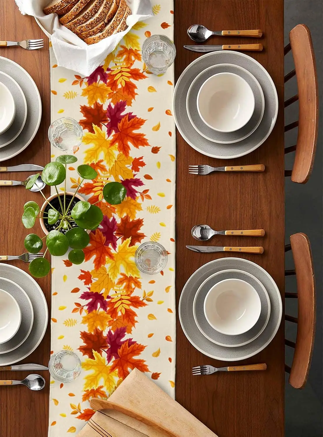 Thanksgiving Autumn Maple Leaf Linen Table Runners Holiday Party Decor Washable Kitchen Home Dining Table Runners Party Supplies