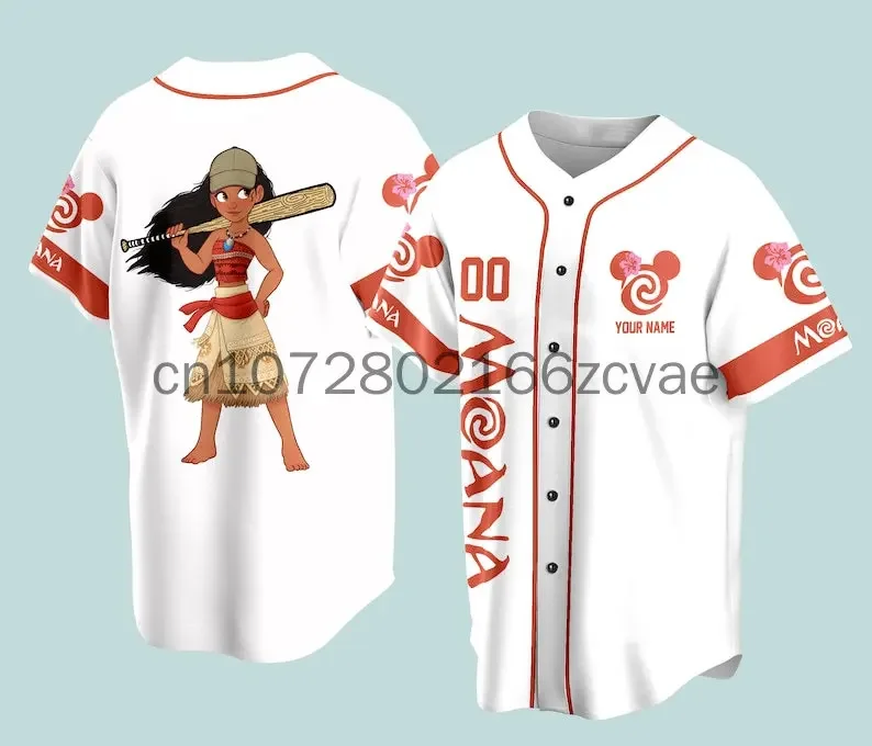 2024 New Disney Moana Princess Baseball Jersey Outdoor Sports Style Casual Jersey Men's and Women's Custom Name T-shirt