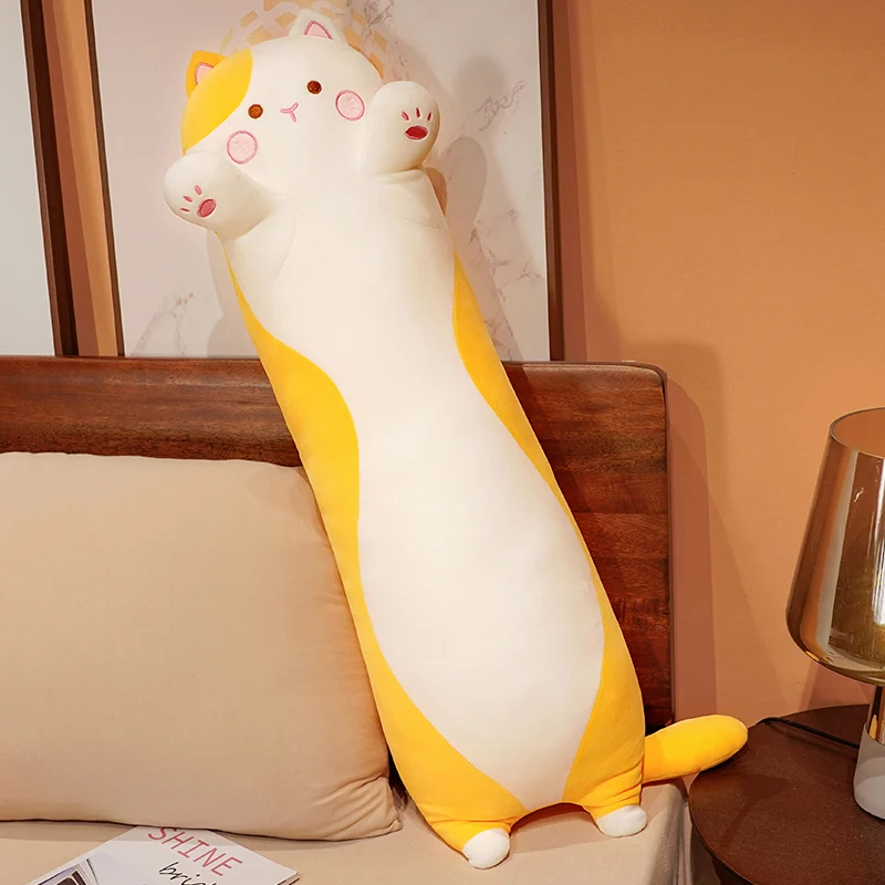 90-130cm Giant Long Cat Plush Toy Soft Stuffed Cartoon Animal Doll Girlfriend Sleeping Pillow Cushion Home Decor Kids Gril Gift