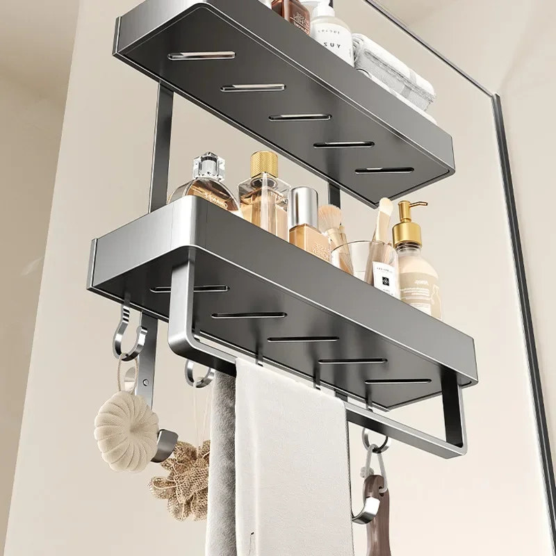 No Hole Shower Room Hanging Basket Door After The Multi-layer Shelf In The Bathroom Hanger Glass Door Partition Shampoo Holder