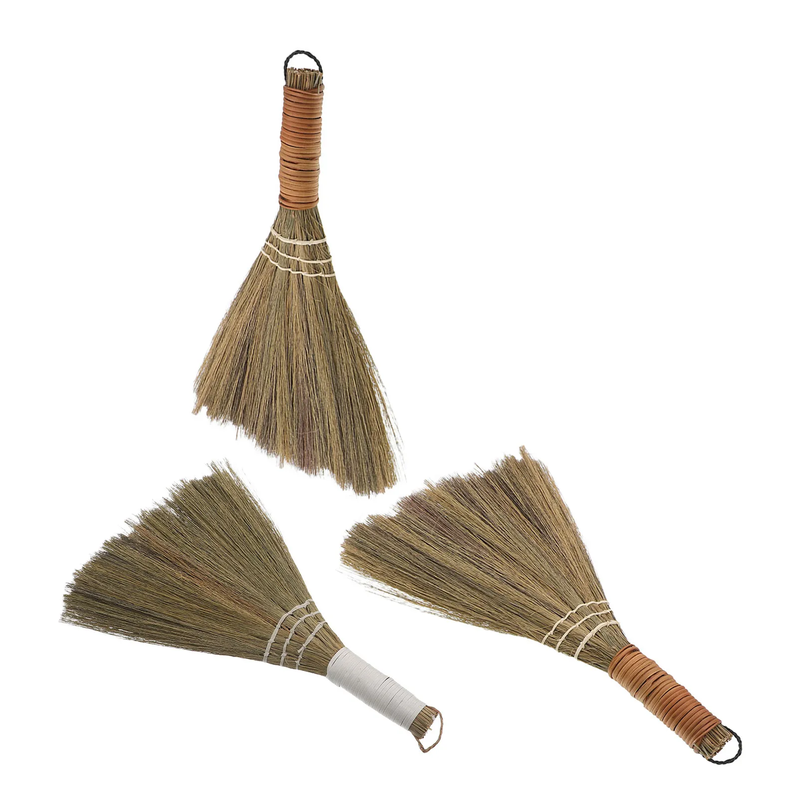 3Pcs Handwoven Vietnamese Straw Broom Small Handheld Whisk Brush Natural Grass Indoor Sweeper for Dust Litter Cereal on Wood