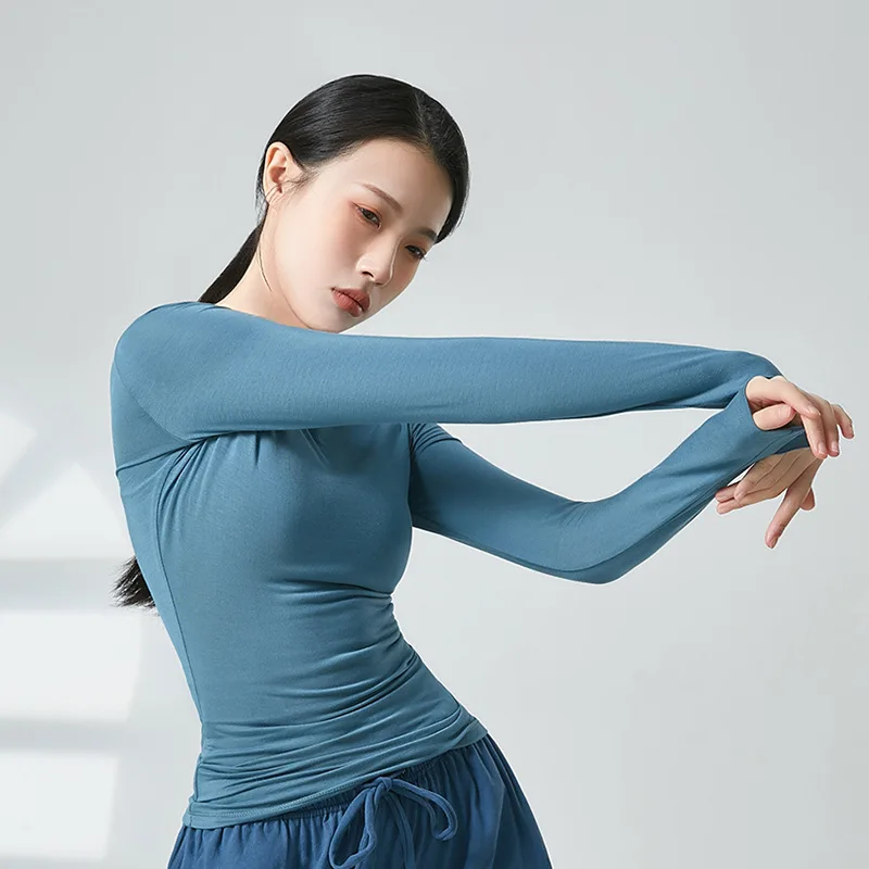 ملابس الرقص ذات الياقة الواحدة وأكمام طويلة للسيدات البالغات ذات المقاس النحيف ملابس اليوغا باليه الممارسة المهنية الحديثة