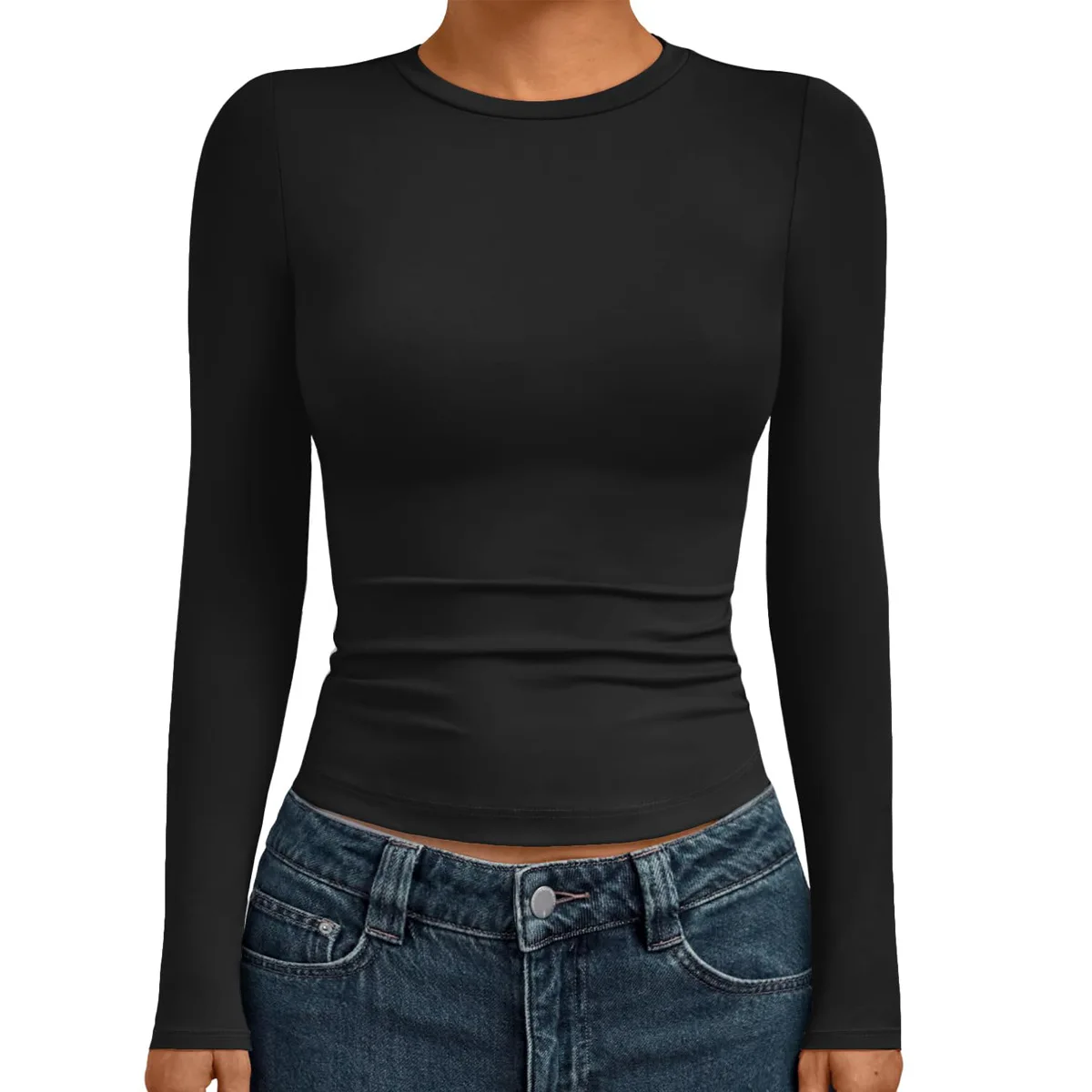 Long Sleeve T-shirt, Slim Fit Style, High Stretch Comfortable Breathable Crew Neck, for Women, Early Fall Basic Layering Top