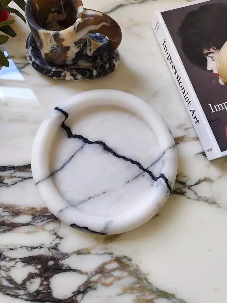 

Light Luxury And Retro Style Natural Marble Living Room Dining Table Storage Tray Jewelry And Jewelry Cosmetics Tray For Display