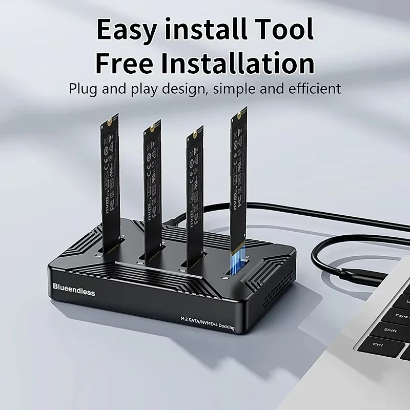 

M.2 NVME Type-C External Hard Drive Docking Station 8TB*4 12V/3A Surport NVMe 10Gbps/SATA 6Gbps for Iphone Tablet