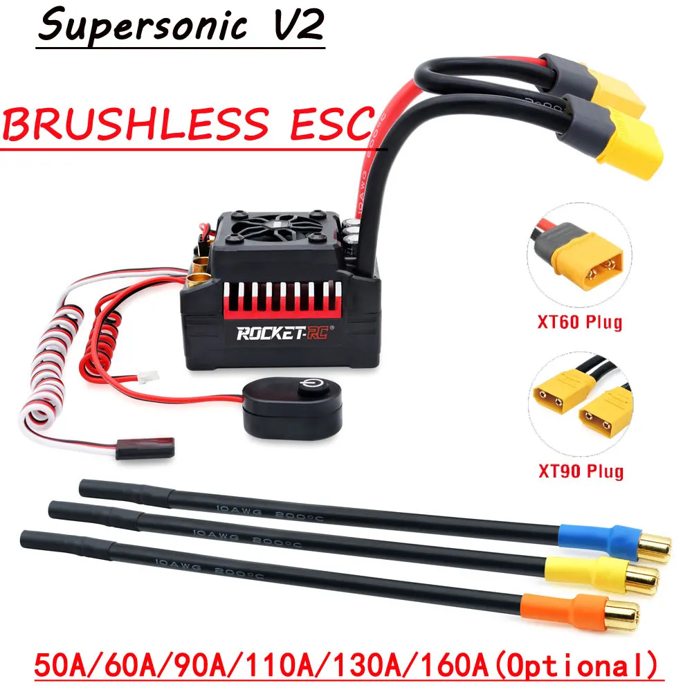 Contrôleur de vitesse électronique sans balais pour voiture RC, pièces de camion Bumosquito, ESC, Rocket V2, 50A, 60A, 90A, 110A, 130A, 160A, 1/7,