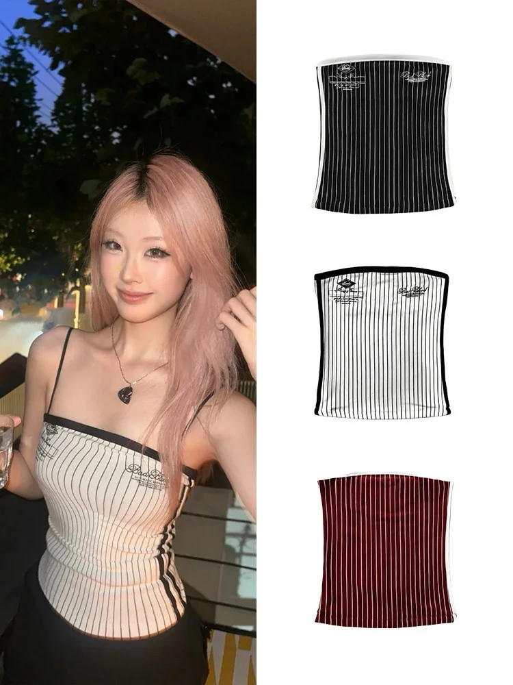 Striped Tube Top Vest Women's American Hot Girl Street Dance Jazz Slim Fit Inner And Outer Wear Top Short Style Summer Fashion