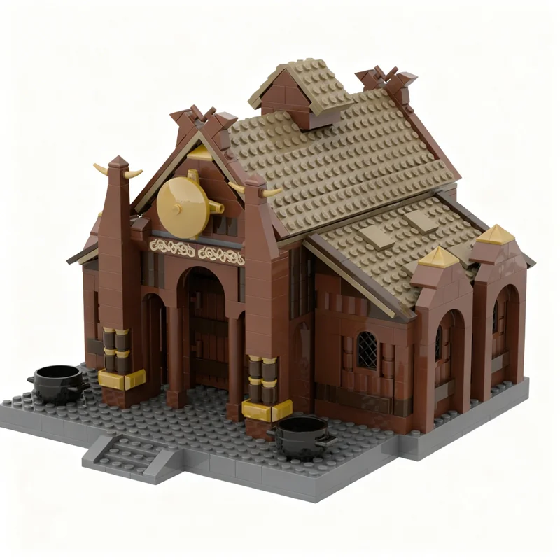 864pcs MOC Golden Hall Edoras Medieval Castle Model Building Blocks Home Decor Desk Display Shelf Accent Office Gift For Adults