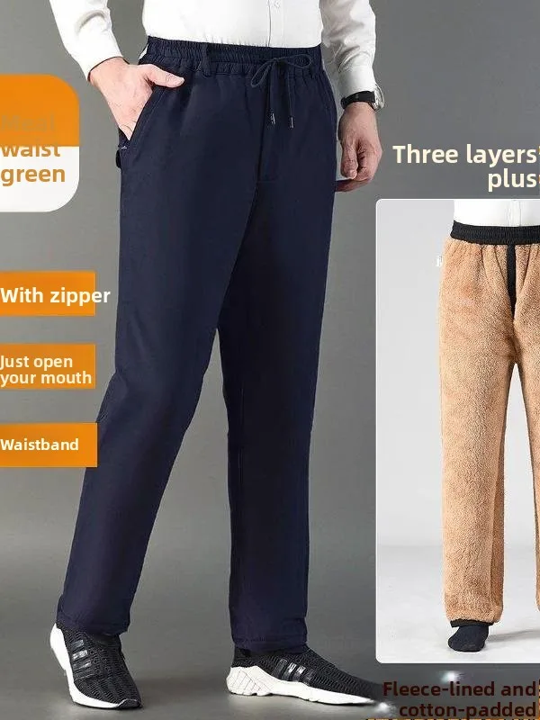 

Men's Thiened Fce Lined Cotton Pants Autumn Winter Loose Straight Leg Casual Trousers for Older Men Comfortable Harajuku...
