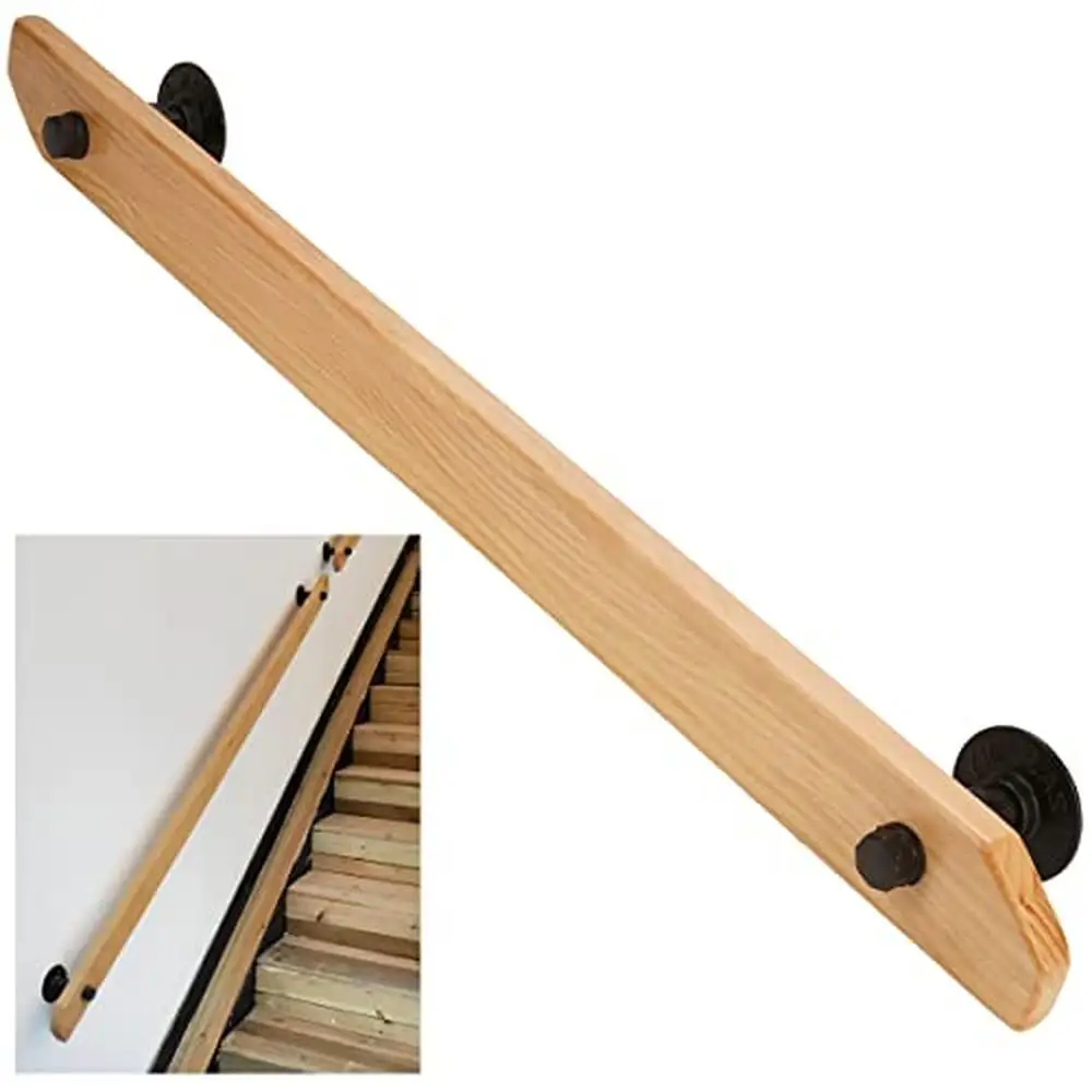 Wooden Stair Railing Handrail Guardrail Kit Non-Slip Solid Wood 3.3ft Length Strong Load Capacity