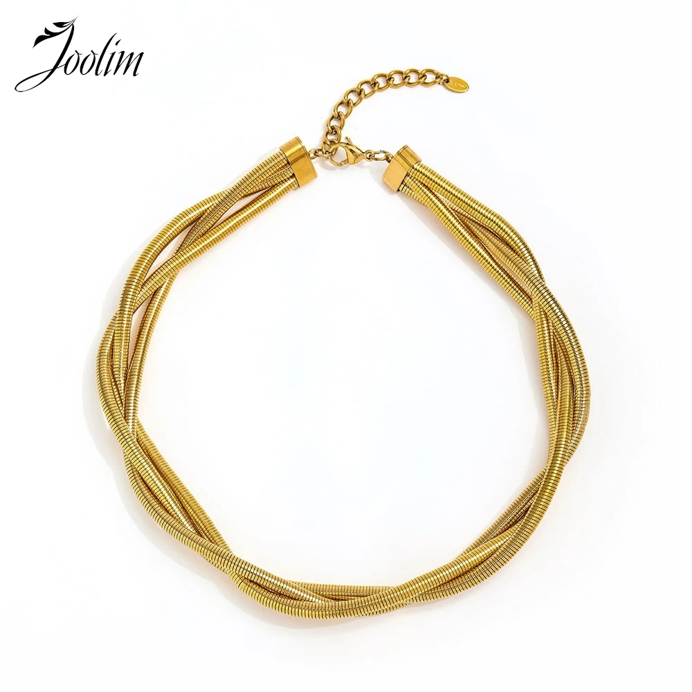 

Joolim Jewelry Wholesale Waterproof Fashion Chunky Hip-hop Punk Three Wire Winding Chain Stainless Steel Necklace for Women