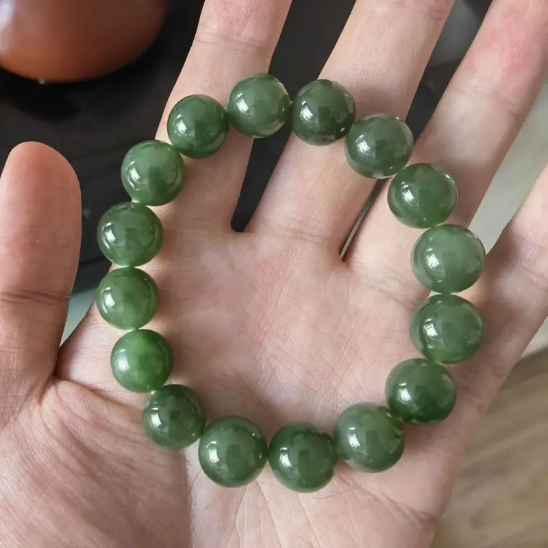 [Hetian Jade] Russian Jadeite no black spots guaranteed authenticity 1.2mm bracelet-style prayer beads with a base