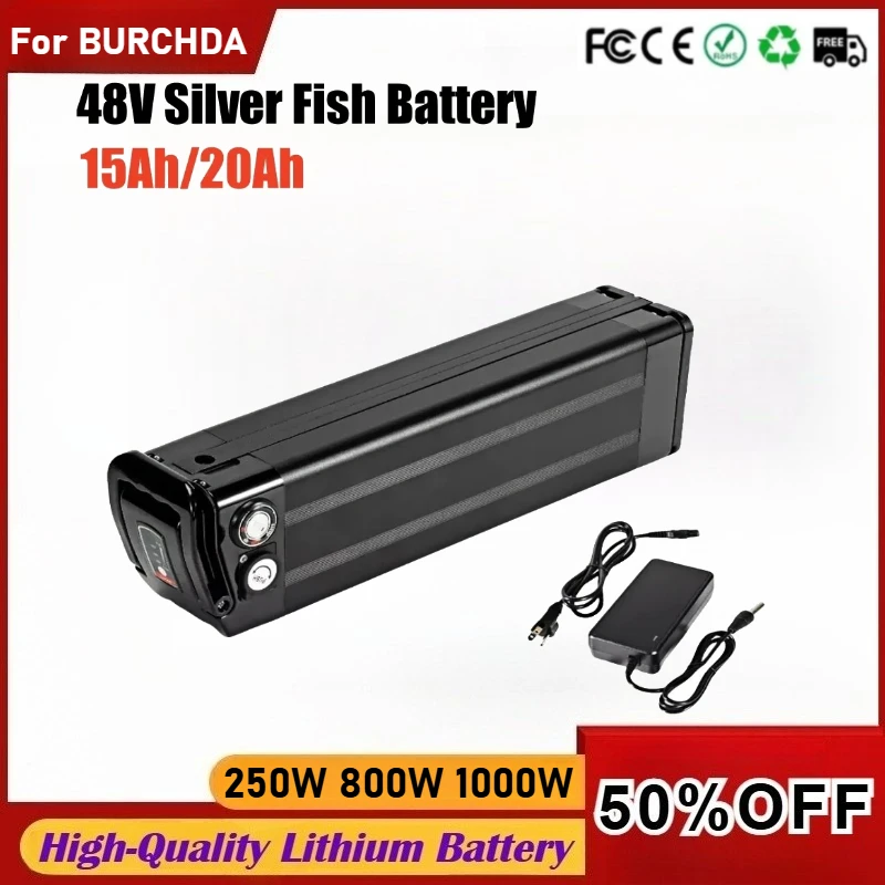 

48V 20AH 15AH Silver Fish Li-ion Battery 250W 800W 1000W for BURCHDA R8S Pro JINGHMA R8 Pro 18650 Battery +54.6V 2A Charger