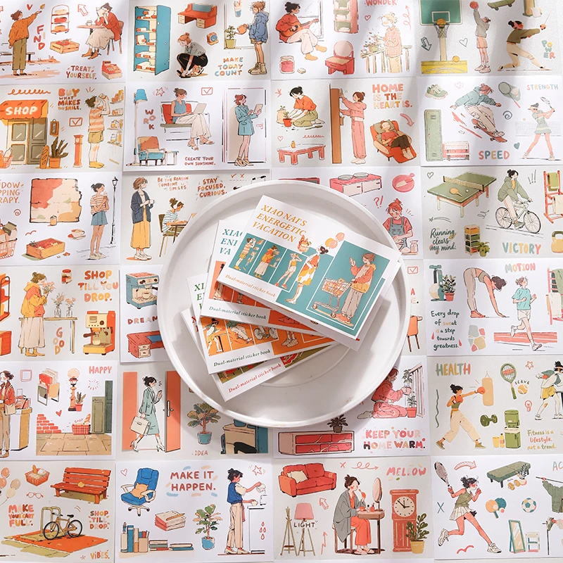 Journal GO 20pcs Energetic Vacation Stickers Girl Daily Life PET & Washi Decals for Journaling Planner Scrapbooking & Crafts
