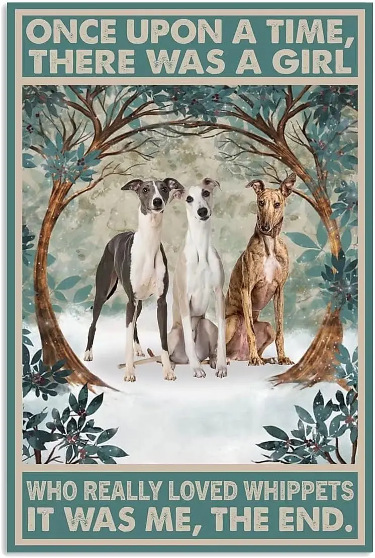 Whippets Retro Poster,Funny Home Decor for Dog Pet Lovers, Decorative Wall Sign Art Poster Retro Kennel Aluminum Poster Pai sign