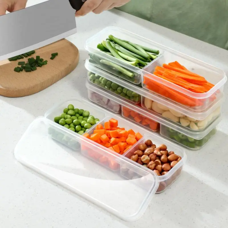 Refrigerator Storage Box Packed Meal Crisper Food Grade Plastic Sealed Food Frozen Meat 2/3-Compartment Refrigerated Storage