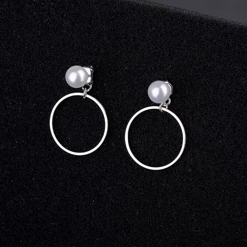 

925 Sterling Silver Pearl Stud Earrings Fashionable Simple Geometric Round Design Gift for Girls Elegant Accessories for Women