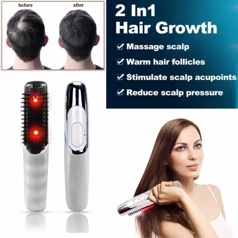 

Electric Scalp Massager Comb for Hair Growth Essential Oil Applicator Blue & Red Light Therapy Microcurrent Head Massage Tools