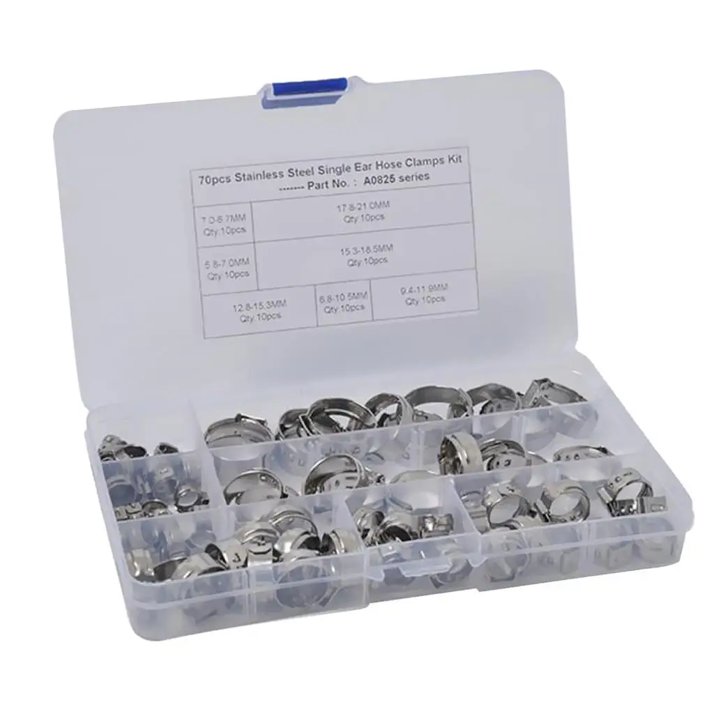 70 Pezzi 5.8-21.0mm Anti-Corrosione Singolo Carburante Aria Idraulica Fascette O-Clips In Acciaio Inox 304