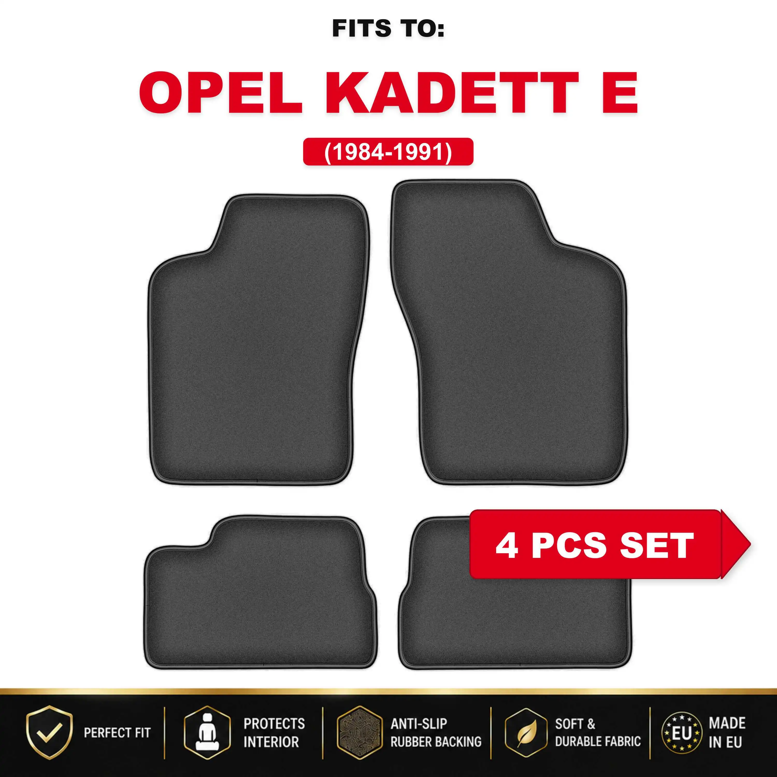 Premium velours autovloermatten, 4 stuks Voor: Opel Ascona C 1981–1988 autospecifieke vloermatten, set