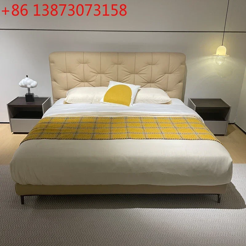 

Genuine leather master bedroom wedding bed size apartment stylish simple double leather bed head layer cowhide designer style