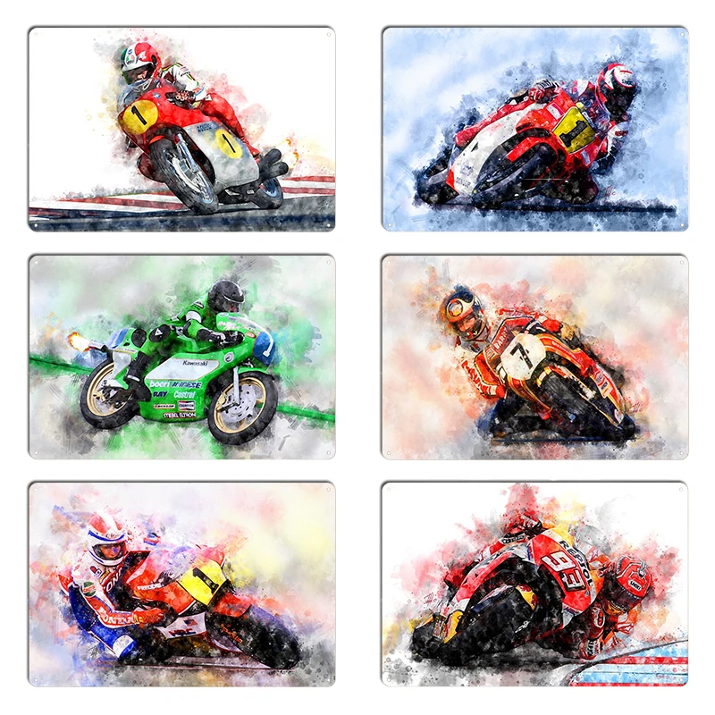 Giacomo Agostini Wayne Rainey Toni Mang Barry Sheene Metal Signs Cinema Decoration Wall Mural Create Wall Cave Tin Sign Poster