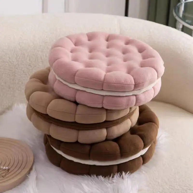 Creativity Sandwich Cookie Cushion Short Plush Soft Seat Pad Cute Chair Pads for Office Girl Floor Cushion for Window Seat