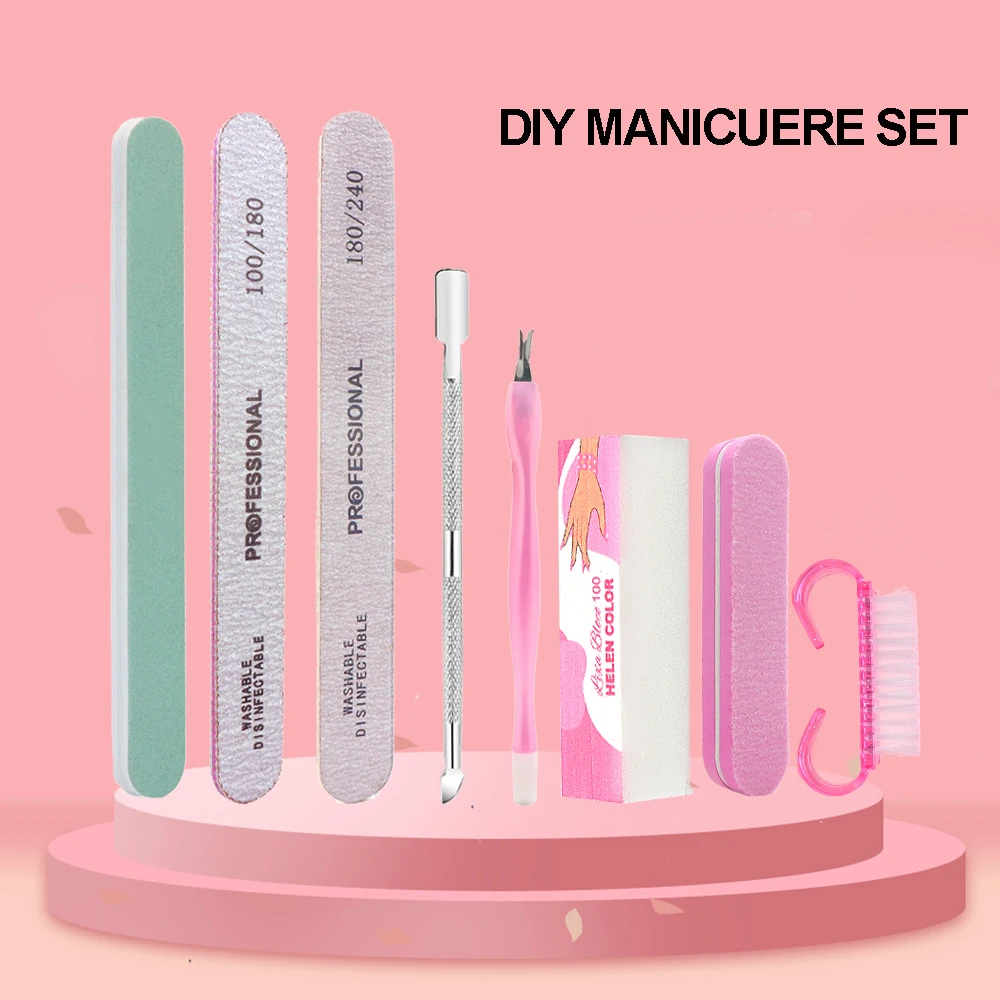 8pcs/Set Nail manicure Care Tool Kit Nail Buffer Professional Nail Files Brush Manicure Pedicure UV Gel Nails Polish Art Tools