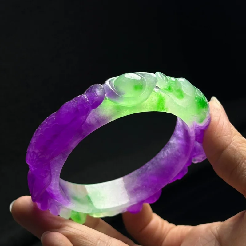 

Nature A high Icy Green Burmese Jade jadeite bracelet bangle 60mm certificate