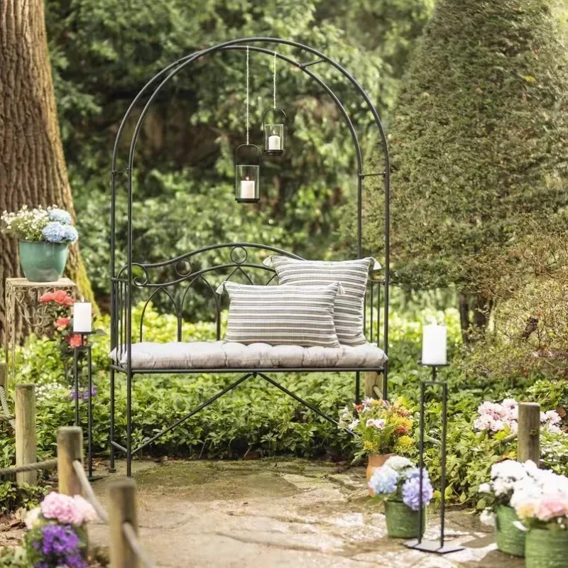 Outdoor Iron Double Chair with Vine Climbing Frame, Set