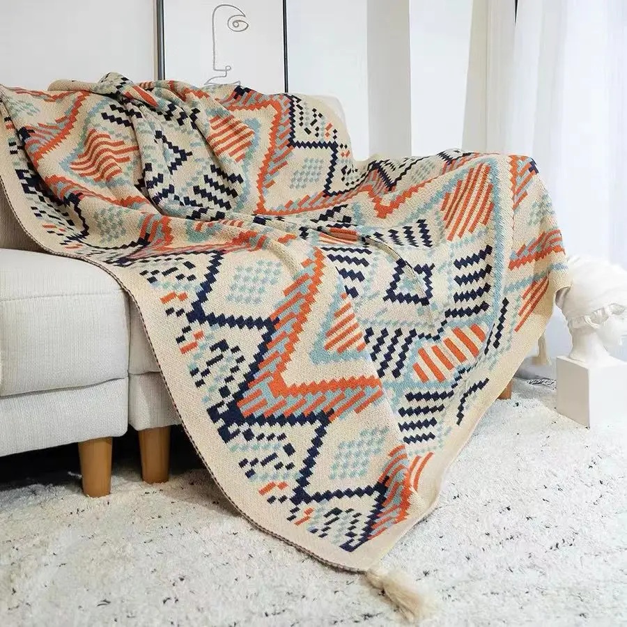 Bed Warm Winter Blanket, Sofa Plaid Blanket, Knitted Bohemian Sofa Cover Blanket, Office Air Conditioning Nap Blanket