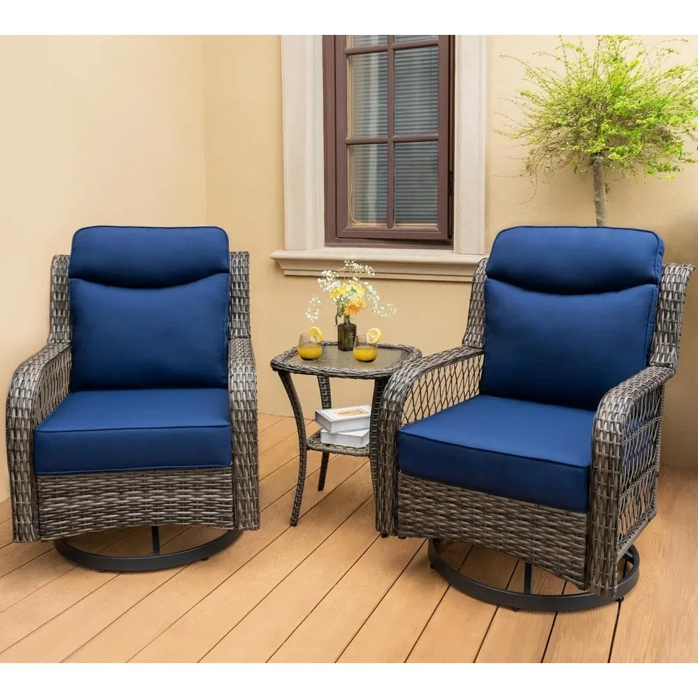 

Swivel Patio Chairs Pieces Outdoor Furniture Set with Swivel Rockers Chairs and Side Table, 5" Thick Cushions,