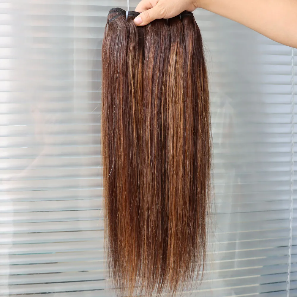 100% بني داكن تسليط الضوء على 2/30 عذراء الشعر البشري البرازيلي حزم أومبير البيانو اللون لحمة شعر موجة مستقيم انخفاض الشحن