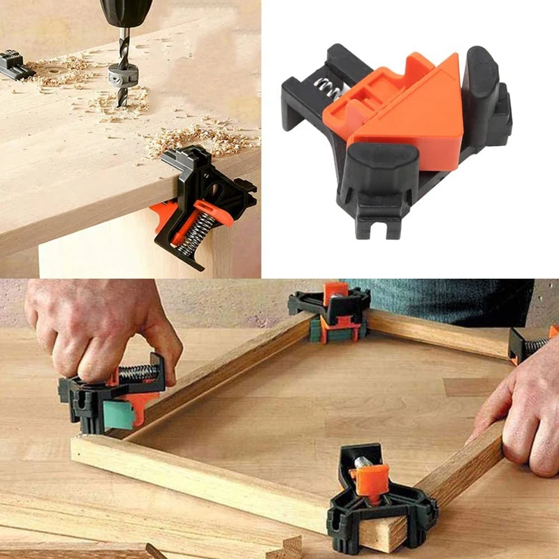 4pcs Wood Angle Clamps 90 Degrees Woodworking Corner Clamp Right Clips  for Taper,T Joints,Plate with 8pcs spare rubber pad
