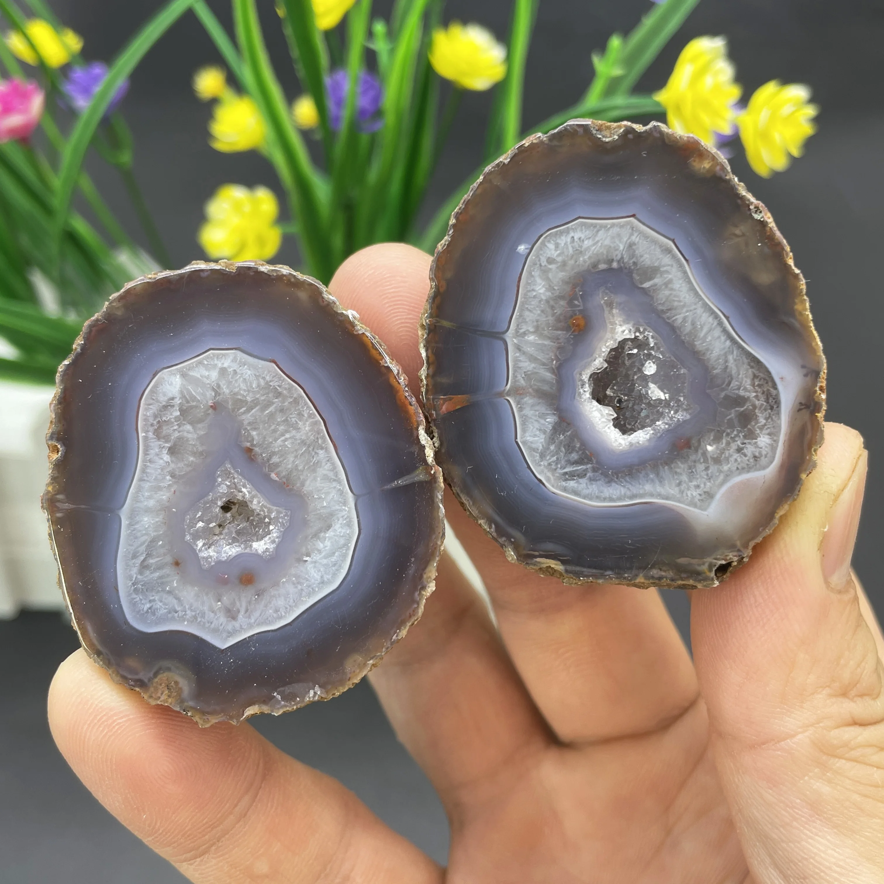 2pcs Natural Sardonyx Polished HeBei ZhanGuo Red Agate Geode Egg Crystals Quartz Cluster Healing Stone Witchcraft Home Decor 12