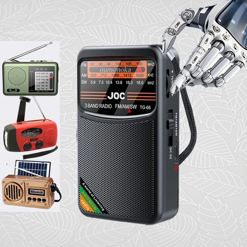 All Band Rechargeable AM FM Radio Built-in Speaker Pointer Small Portable Solar Mini Radio with Flashlight Survival HD Display