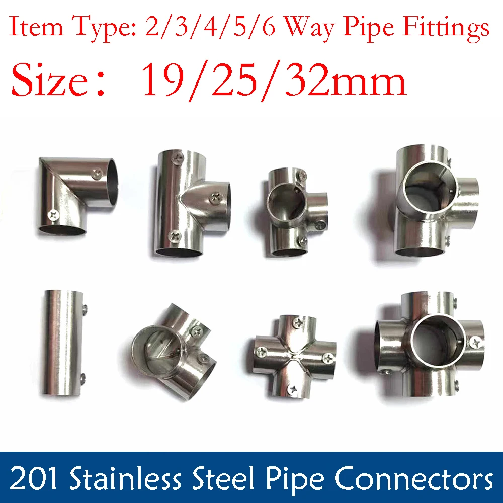 1-20Pcs 19/25/32mm Stainless Steel Pipe Connector Drying Rack Accessories Round Pipe Fastener Shelf Fixing Elbow Hardware Tools