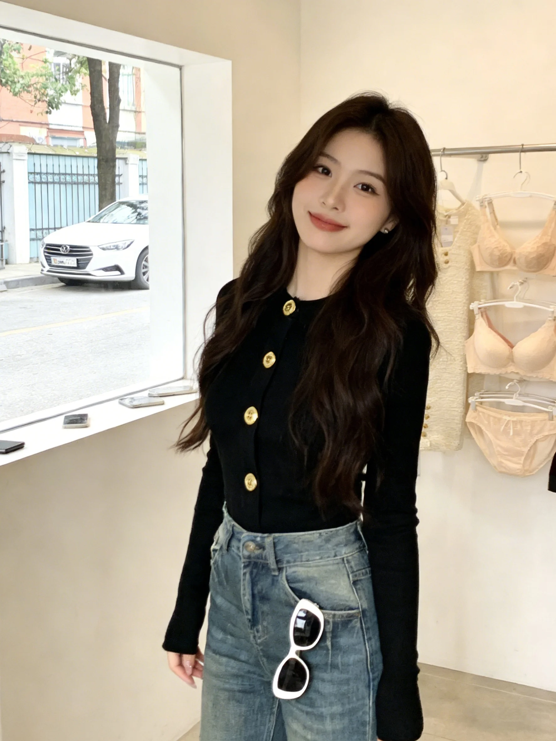 

Bla round Ne Long Sve Slim Fit Knitted Cardigan Women's ort Sle Commute Top Spring New Arrival Small Size