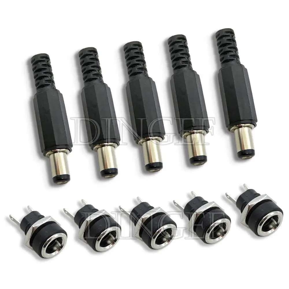 10PCS 5 Paar 5,5x2,1mm 5,5x2,5mm DC Power Stecker Männlich Weiblich Jack Buchse Mutter Panel montieren DC Power Adapter Stecker DC022B DC-022B