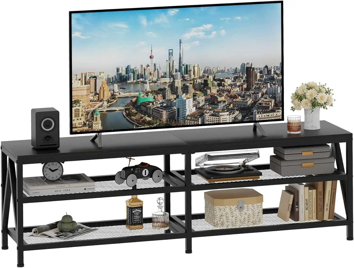 

TV Stand for TV up to 70 Inch,Long 63" TV Cabinet with 3-Tier Storage Shelves,Entertainment Center Console Table for Living Room