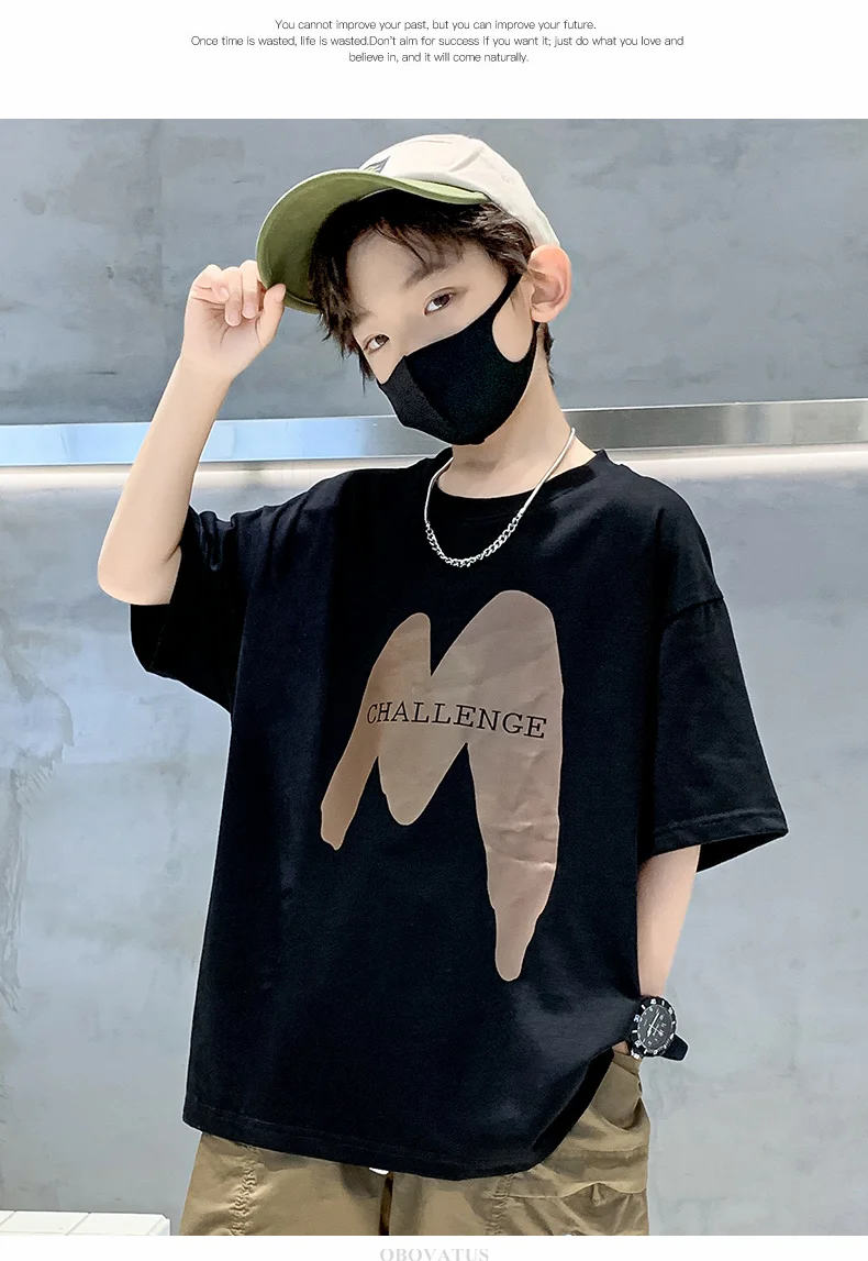 Neue Sommer-Luxuskleidung für Kinder: T-Shirts für Jungen im Teenageralter, Kurzarm-Baumwoll-T-Shirt mit elegantem Schriftzug-Print, Kinder-Outfit. – Detail 2