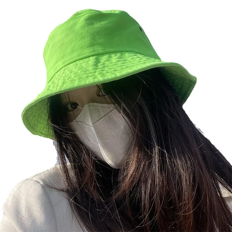 Fluorescent Bucket Hat Women Summer Hat Men Green Sunscreen Shade Street Wash Basin Panama Hat Men\'s Caps
