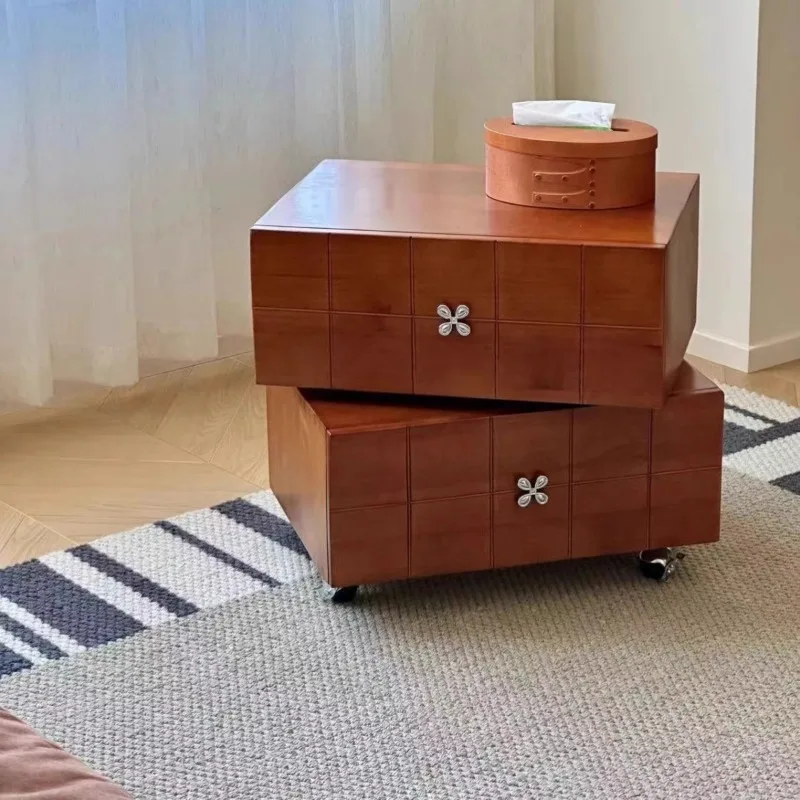 Rotatable bedside table Solid wood creative antique cabinet Drawer storage cabinet Storage solid wood bedside