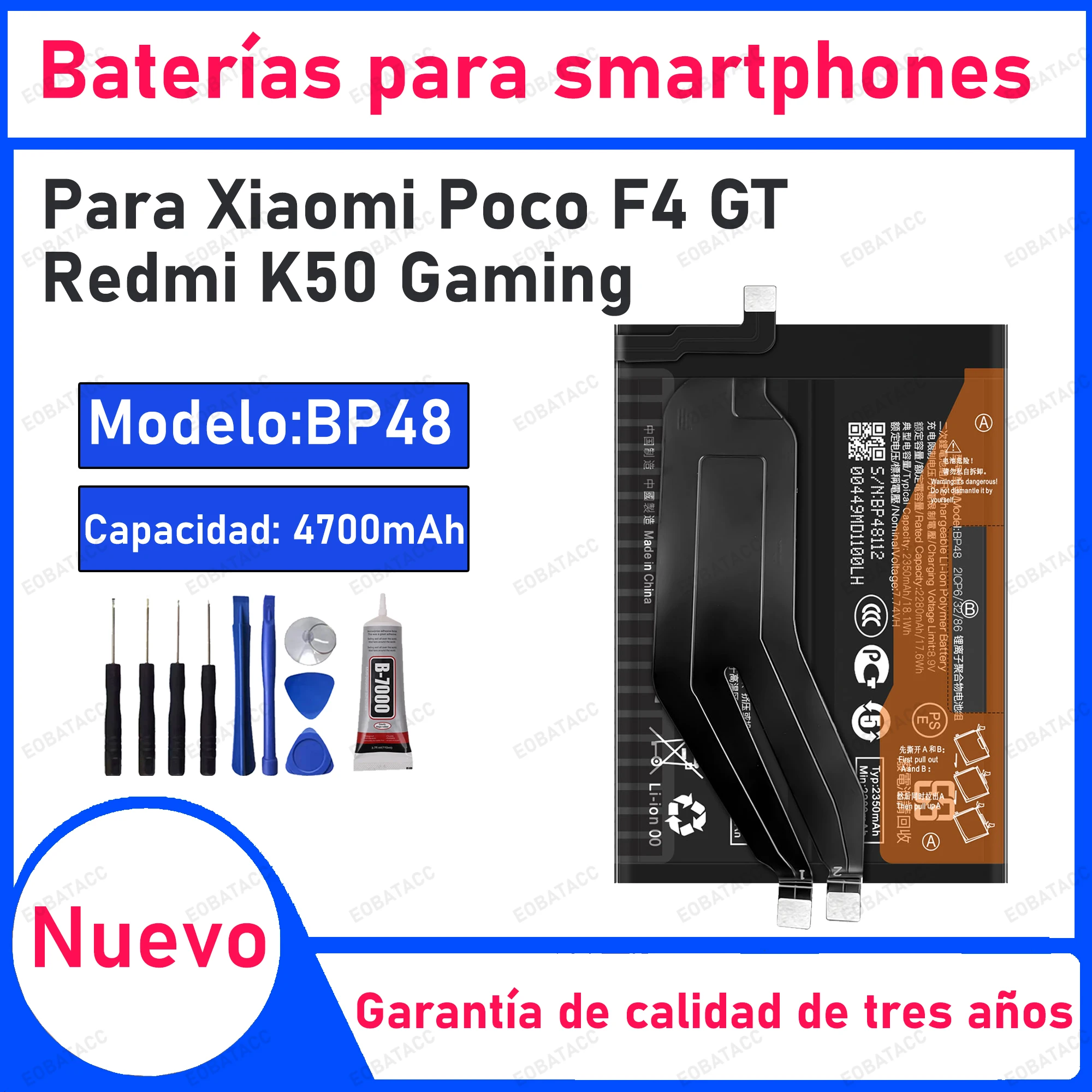

100% New 4700mAh BP48 Battery For Xiaomi Poco F4 GT/K50 Gaming Replacement Bateria+Free Tools