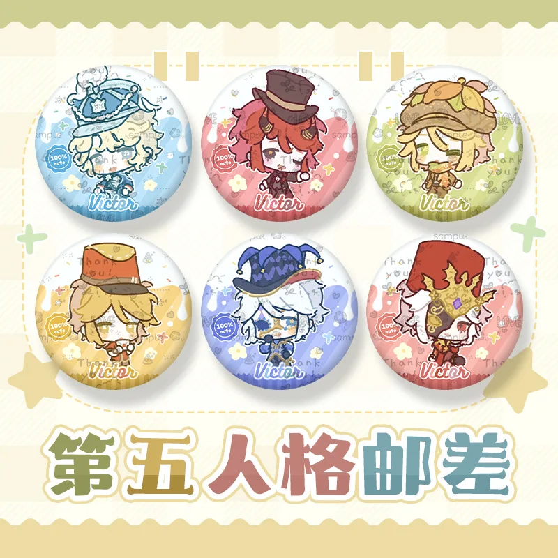 Identity V Postman Victor Cute Q Version Badge Cartoon Game Character Round Brooch Pin Backpack Decor Fans Collection Gift