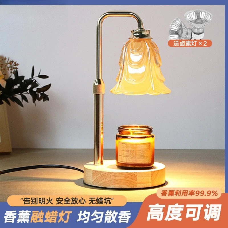 Wooden Base Dimmable Candle Warmer Lamp, Aromatherapy Wax Melt Warmer with Timer, Flameless Home Decor Night Light for Bedroom