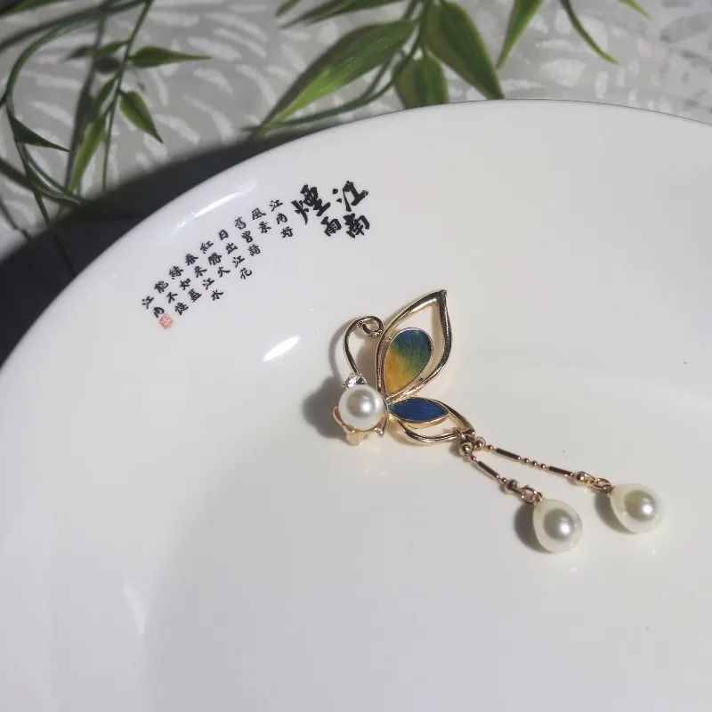Heritage Velvet Flower Imitation Kingfisher Craft Butterfly Dragonfly Brooch Song Brocade Accessory for Women Vintage Fine Gift