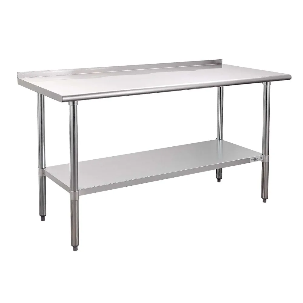 Stainless Steel Prep Table NSF Commercial Work Table with Backsplash and Undershelf for Kitchen Restaurant 24x60 Inch