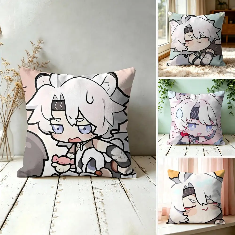 Lingyang Cute Wuthering Waves Cushion Cover Square Short Plush Pillow Case Living Room Sofa Home Decor Funda 40X40