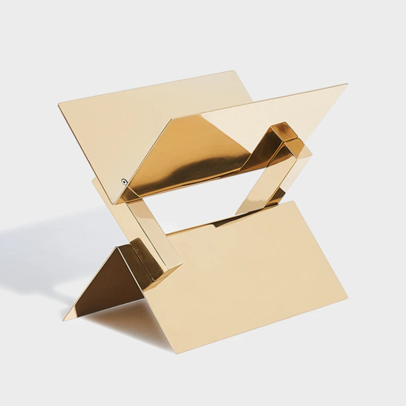 Gold Creative Function Stainless Steel Floor Metal Frame Light Luxury Magazine Newspaper Booklet Shelf
